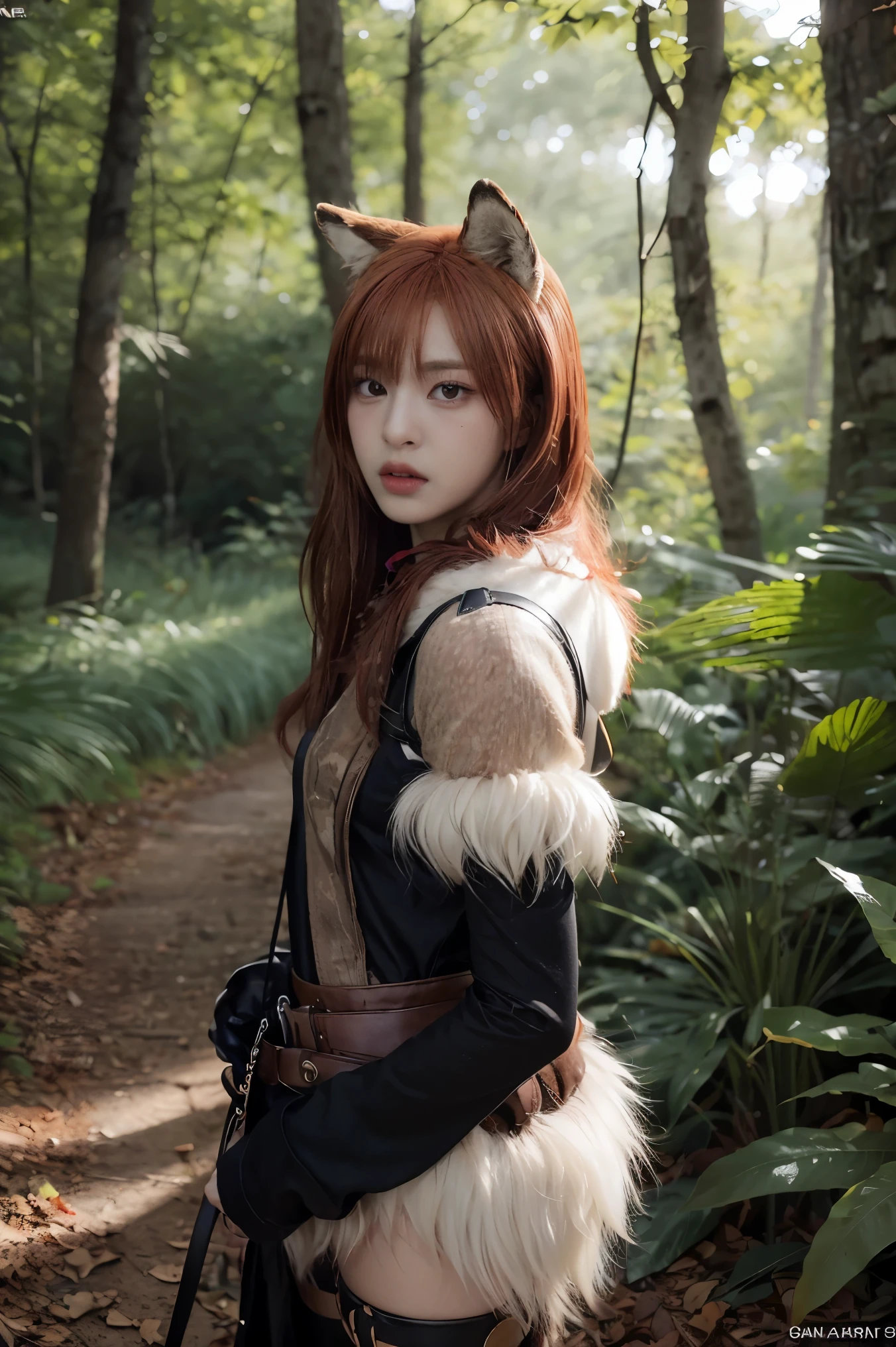 ((photorealistic)) imminent fellatio ((POV)) ((on her knees submissively looking up at the camera)) ((from above)) add_detail:2 one woman with shoulder length auburn hair in medieval hunting clothes ((wearing a long cloak)) with ((skintight pants:1.1)) and ((boots)) in the woods