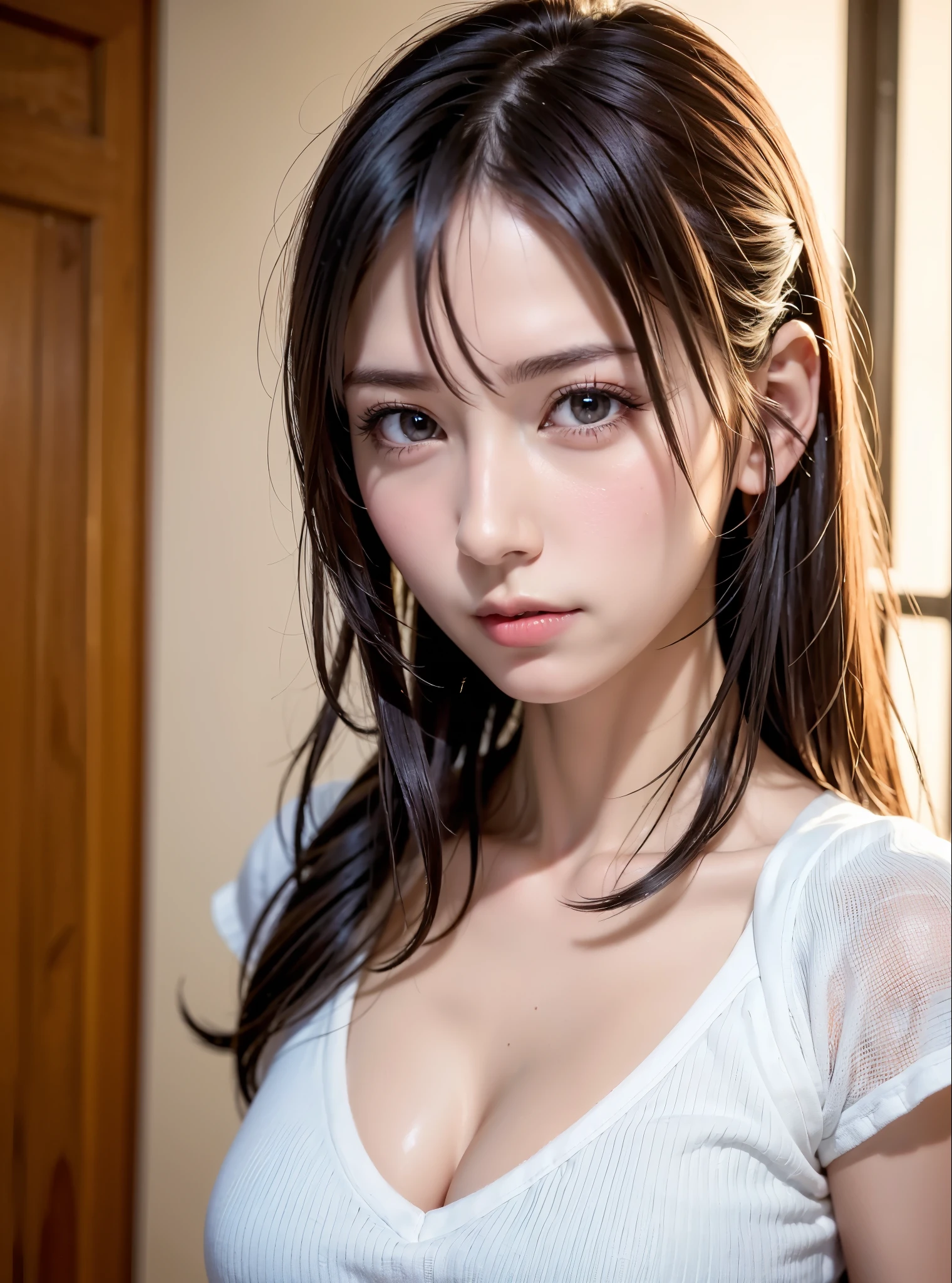 top-quality、8K Masterpiece、超A high resolution、(Photorealsitic:1.3)、Raw photo、女の子1人、silver white hair、glowy skin、1 Cyberpunk Super Beautiful Soldier、((super realistic details))、portlate、globalillumination、Shadow、octan render、8K、ultrasharp、beauty breast、Raw skin is exposed in cleavage、metals、cold color、、highly intricate detail、Realistic light、CGSoation Trends、Beautiful eyes、radiant eyes、Facing the camera、neon details、nipples stand