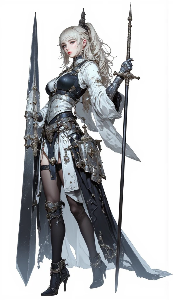 3 d model,Caramel macchiato, arma, The sword, halter, holdingweapon, 32K, Linen cloak, Top quality, Masterpiece:Faust,,1 child, long whitr hair, clouds, On your stomach, (tmasterpiece,k hd,hyper HD,16k),clutching a sword, buliding, Reflectors, bloods, Eastern Asia, Weapon focus, Skysky, brunette color hair, knifes, trouser, firey, banya, The clothes ar, bandagens, sword sheath, Masks, 独奏,
