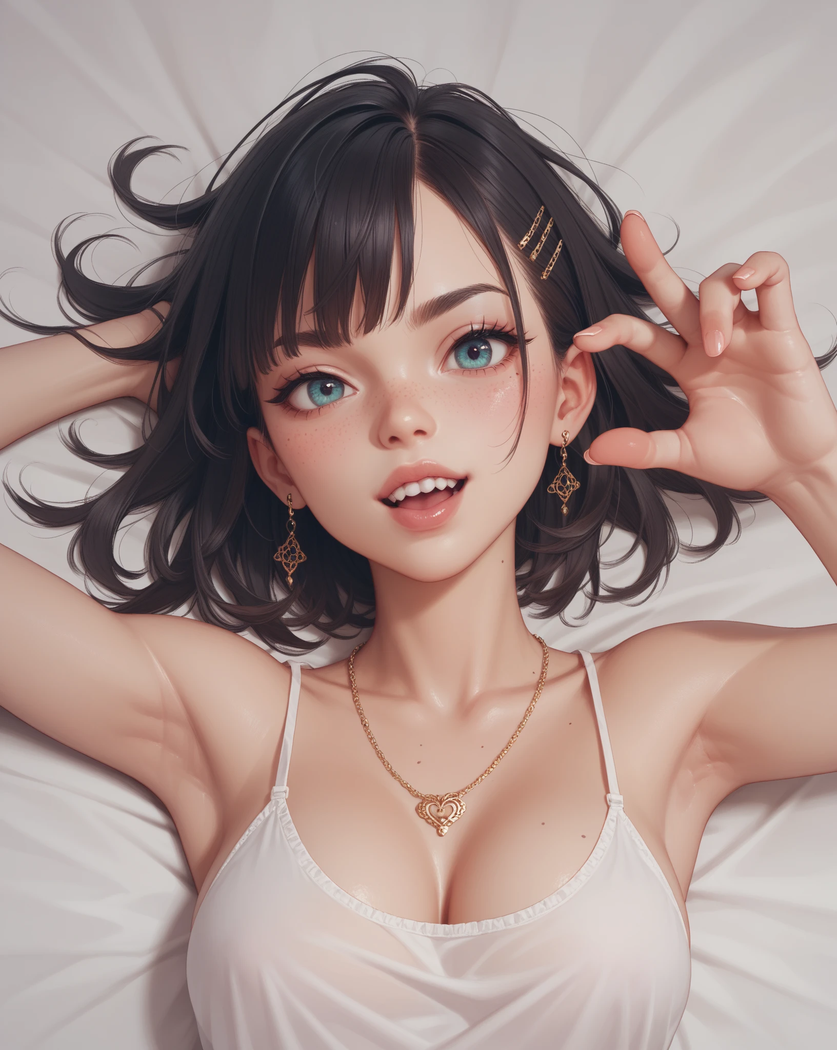 Portrait of a young woman in Japan、One Girl、18-year-old、Alone、(The whole body is projected)、(Full nudity)、Shooting from above、Lying down、(Lying in bed and masturbating:1.2)、(Sleep on your back)、(Caress the nipples with your fingers)、(Use the fingers of your other hand to caress your crotch)、Beautiful and sexy、Look up、Embarrassed face、Ecstatic expression、Beautiful Face、Detailed face、Long eyelashes, Short Bob、Black Hair、(Small breasts)、Show off your breastoisturized Skin、All white sheets、(Photorealistic)、Cinematic Light、Soft Light、Bokeh、RAW Photos、Professional photos、(Blank Background)、(Highest quality, masterpiece, High resolution)、4K、wallpaper、