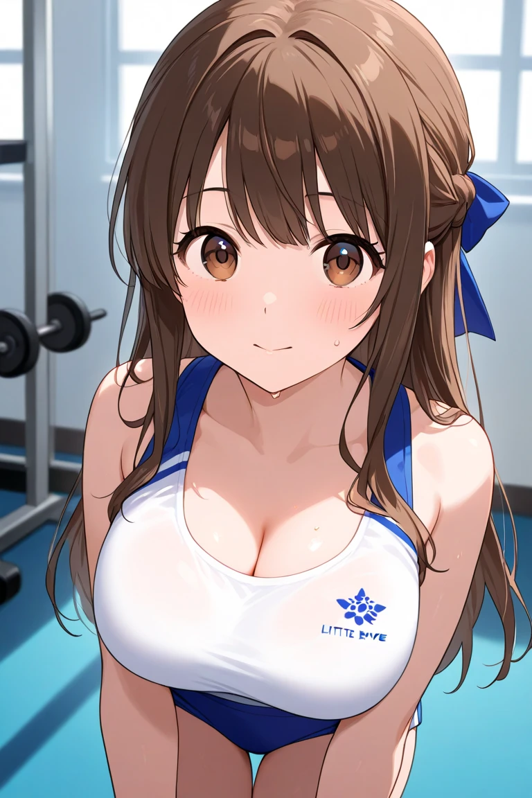 super creek \(umamusume\) in sexy mini shorts and sports bra, crouched deadlifting with a bar with her back facing a gym mirror, sweating, High Resulution, UHD, detailed image.