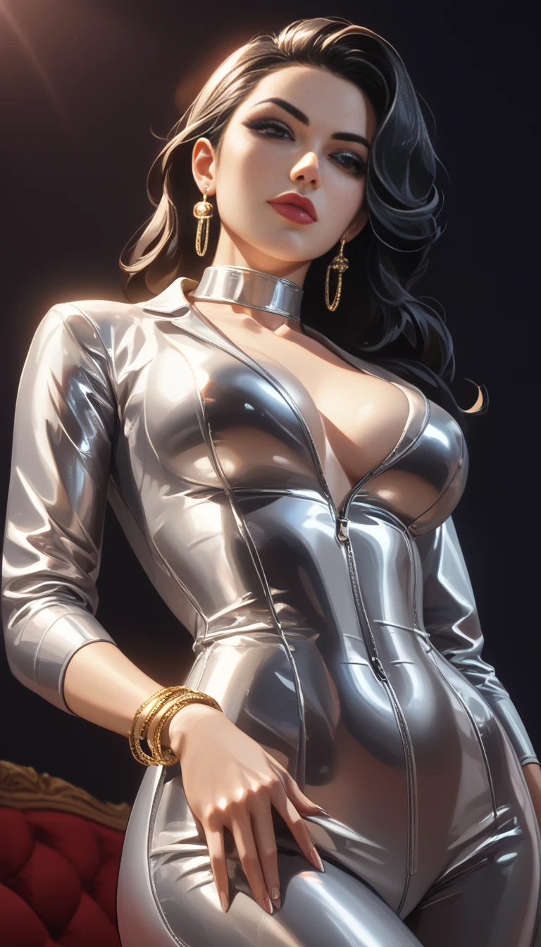 (Kylie Jenner,38years old,sexy goddess:1.3), Solo, (((Very detailed face)))), ((Very detailed eyes and face)))), Beautiful detail eyes, gigantic breasts,bubble butt,big buttocks,cameltoe,sexy pose,breasts about to burst of her clothing,wide hips,slim waist,perfect belly,perfect legs,perfect ass,perfect body ratio,cleavage,Body parts__, Official art, Unified 8k wallpaper, Super detailed, beautiful and beautiful, beautiful, happy,((smile)),masterpiece, best quality, original, masterpiece, super fine photo, best quality, super high resolution, realistic realism, sunlight, full body portrait, amazing beauty, royal crown,dynamic pose, delicate face, vibrant eyes, (from the front), She wears flesh-colored see-through
goddess suit, (((see-through clothing,crater nipple,no panties:1.2))),red and black color scheme,in the royal temple, (((golden ratio body))),brown curly hair、blunt bangs, detailed face, detailed complex busy background, messy, gorgeous, milky white, highly detailed skin, realistic skin details, visible pores, clear focus, volumetric fog, 8k uhd, DSLR, high quality, film grain, fair skin, photo realism, lomography, futuristic dystopian megalopolis, translucent