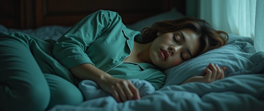 best quality, masterpiece, black hair, blue eyes, woman, sleeping, covered under bed sheets