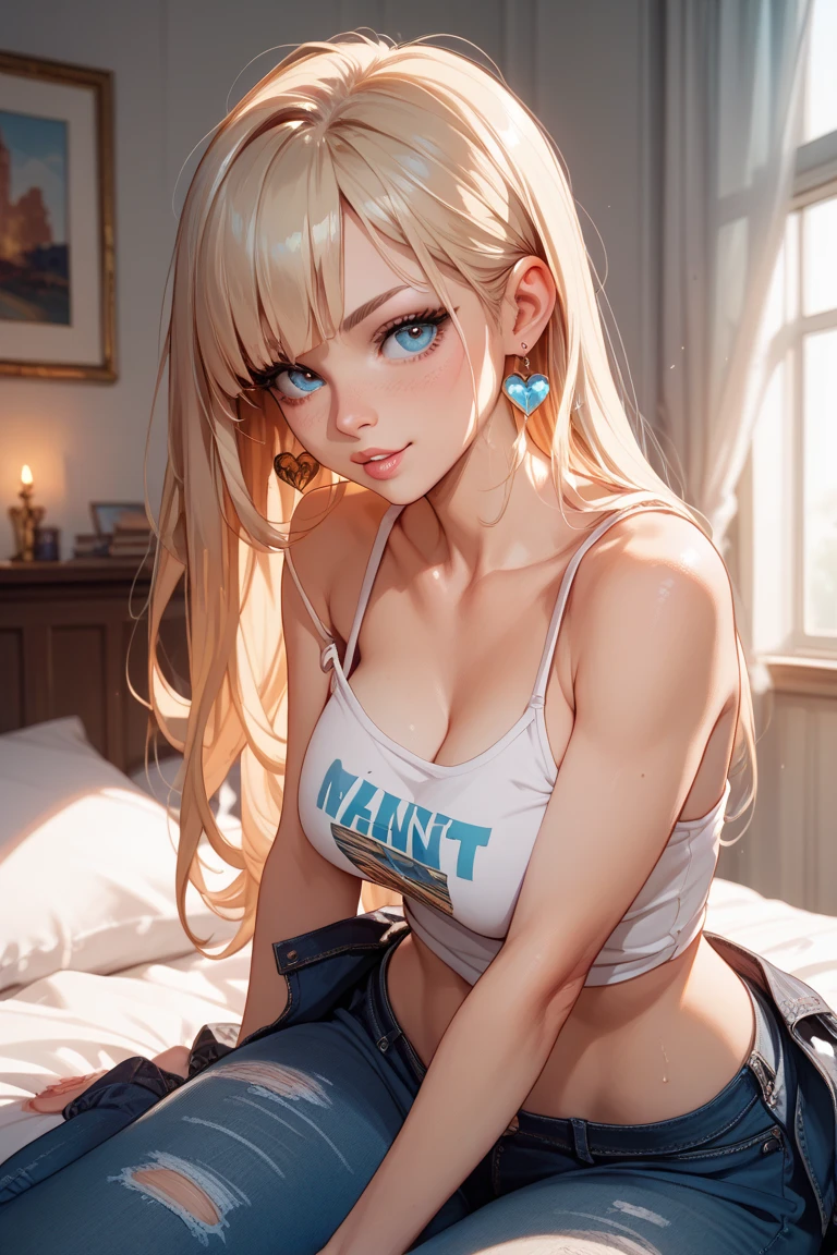 1girl, (Blue Eyes), smiling, (Sana Minatozaki), wide hips, Big Boobs, big ass, (Best Quality, 8k, Masterpiece: 1.3), Clear Focus: 1.2, Perfect Body Beauty: 1.4 , Slender Abs: 1.2, Highly detailed face and skin texture, detailed eyes, double eyelids, red lips (blonde long hair), (white short dress with flower print), high heels, showing tits :16.9, in the lounge with a drink listening to music and relaxing