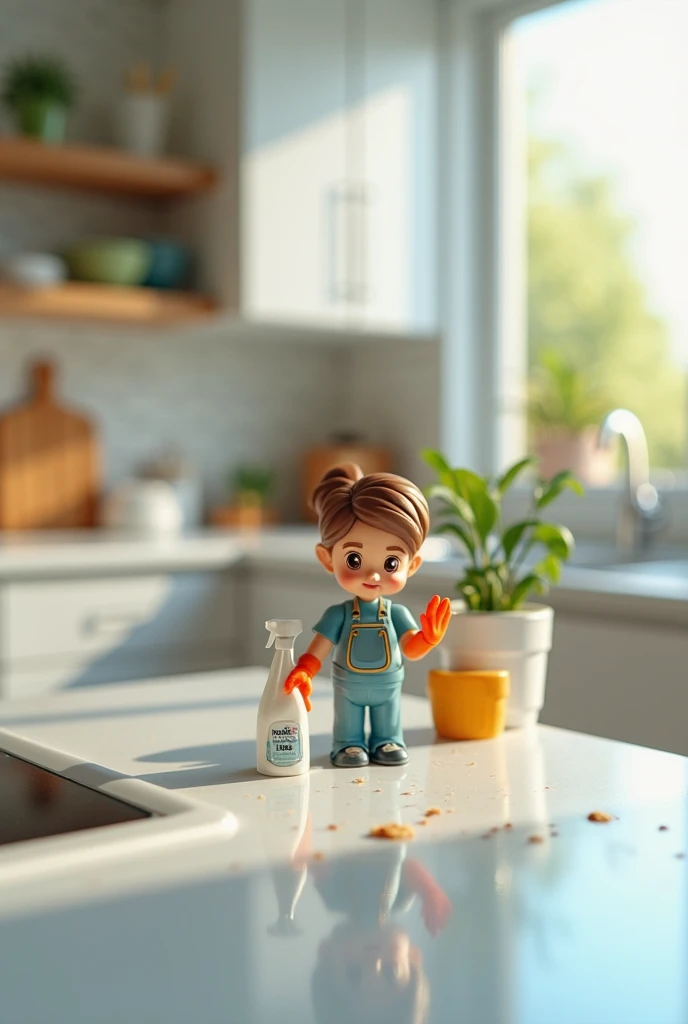 person in a kitchen pressing a button