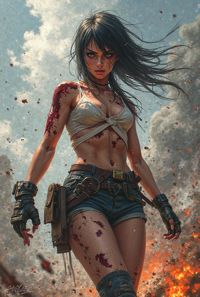 masterpiece, best_quality, 1girl, solo, beautiful military kneeling on her back on the battlefield tired, dirty, very dirty body, dirty with dust,with torn clothes, clothes in pieces, scraps of clothing, sweat, excessive sweat, sweaty body, drops of sweat by the body, hairy, hair appearing, hair showing, barefoot, sweaty feet, dirty soles, sweaty soles, pov feet, black hair, back