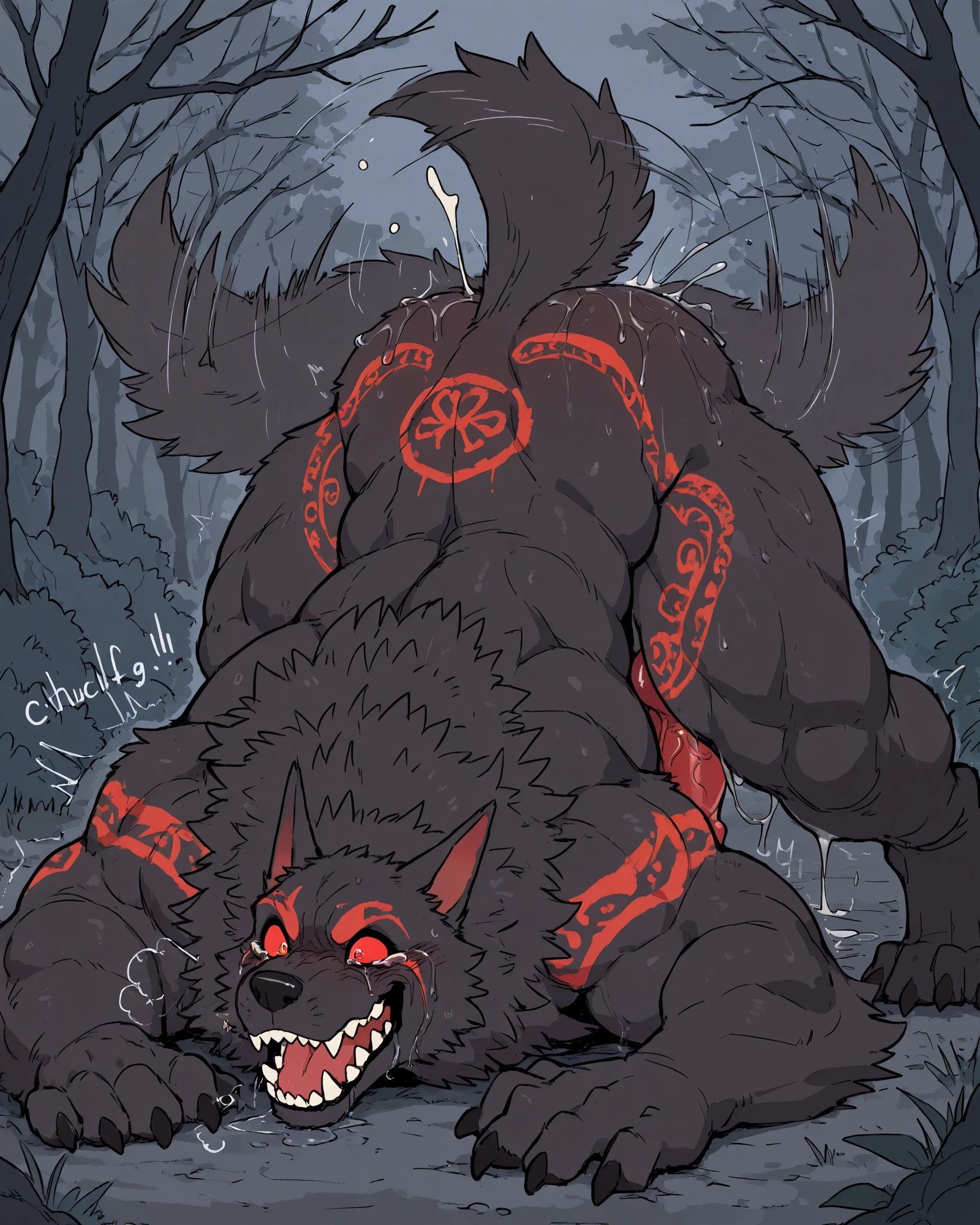 adult male, anthro jackal, solo, dat ass, big butt, nude, looking at viewer, looking back at viewer, angry expression, killer look, clenched teeth, red eyes, glowing eyes, grey fur, evil, simple background, sand powers, low-angle view,