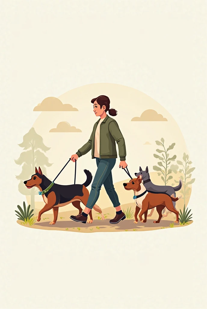 Make a logo showing a person walking dogs