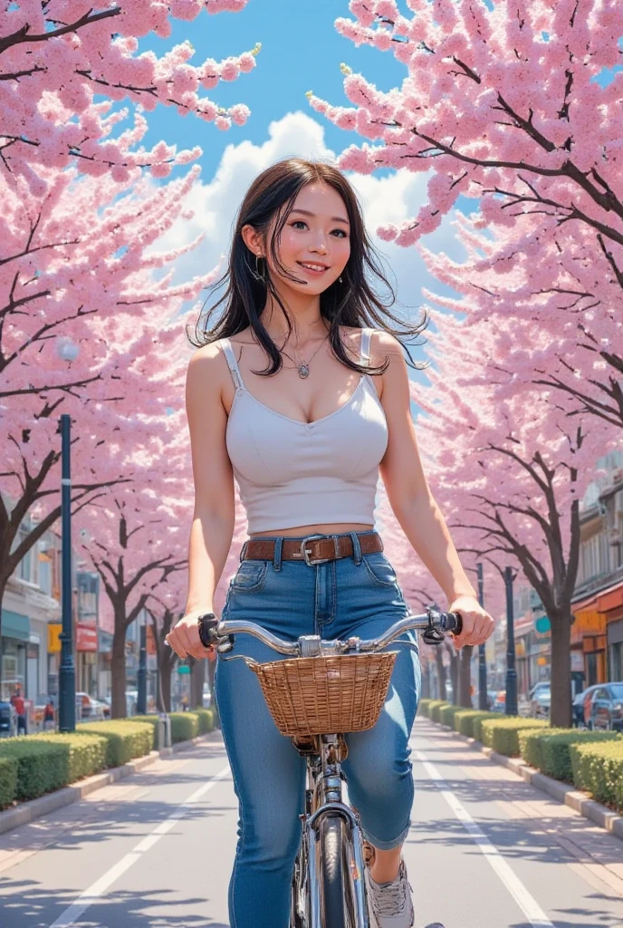 8k、RAW Photos、Highest quality、Super detailed、Super Resolution、Ultra HD、8k wallpaper、Amazing details
(((Full body photo)))A high school girl in uniform riding a bicycle Dynamic A sloppy smile On the way to school
((((Emphasize cleavage))))
(((((Floral panties and bra are visible)))))