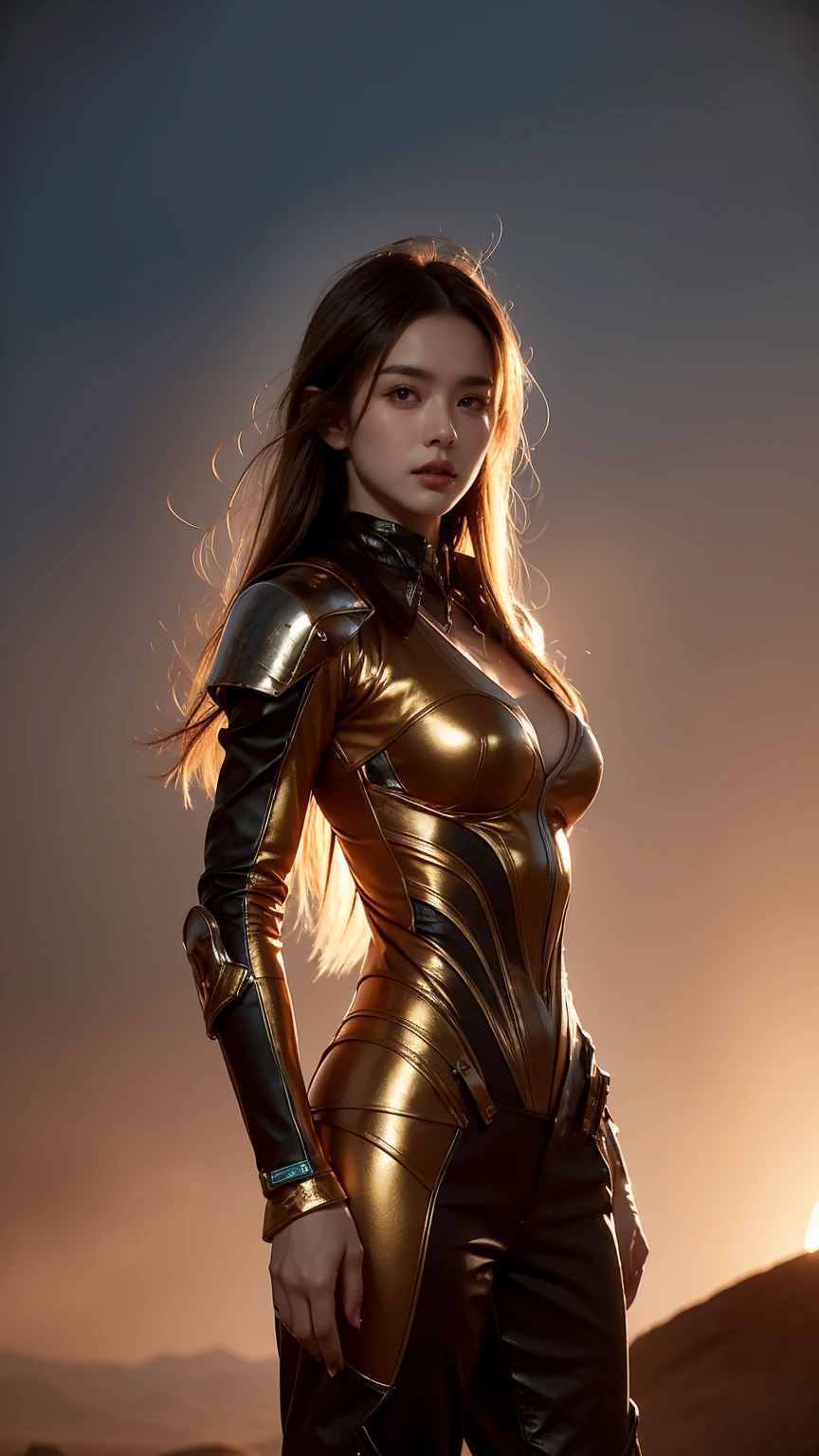 One Arabian model ,Unique hair details, Cyberpunk Y2K Fashion. Fairy-like. Mechanical Fashion, Near future, Curve details , Detailed eyes, 二重まぶた, Plump lips, Short hair, Professional makeup, Golden ratio, Hyper res、outside of house