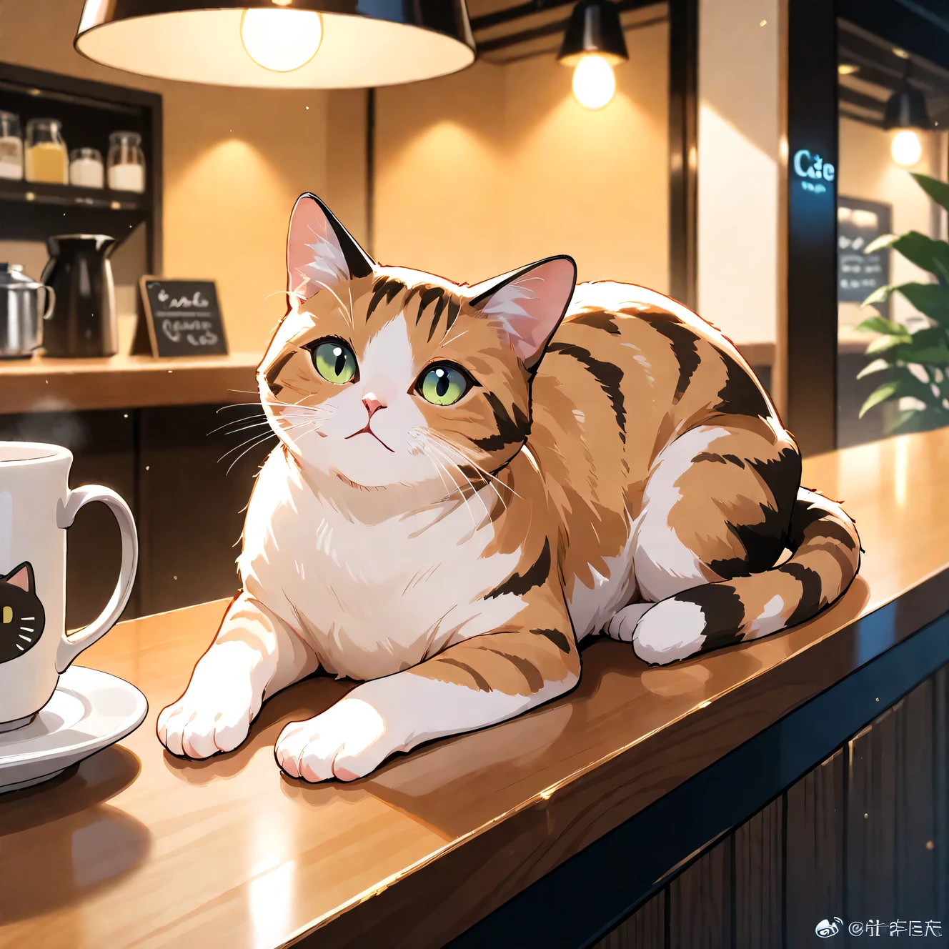 (masterpiece), (best quality), (ultra-detailed), cat cafe, cat focus,drinking cat, no human, cinematic lighting,