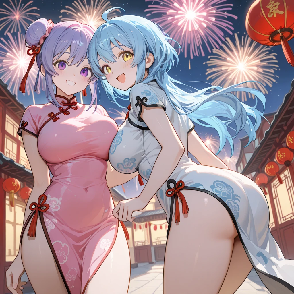 Imagine a carnival of time where each explosive burst of 3D fireworks reveals a scene from a different month, harmonizing with intricate fractal patterns. enormous tits