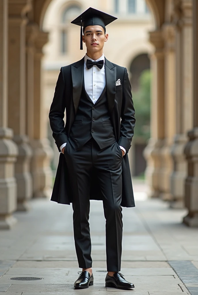 A realistic portrait of a 35-year-old man, exuding confidence and happiness, is desired. He is dressed in a well-tailored suit and a stylish top hat, a classic accessory that adds an air of sophistication to his attire. The image captures him under cinematic light, casting long shadows that highlight the details of his suit. The side lighting brings out the texture of his suit and the shine of his polished shoes. The photo is taken in ultra-high resolution, ensuring every detail is crystal clear, from the intricate patterns on his suit to the creases around his eyes that showcase his happiness. The image is reminiscent of a vintage masterpiece, with a