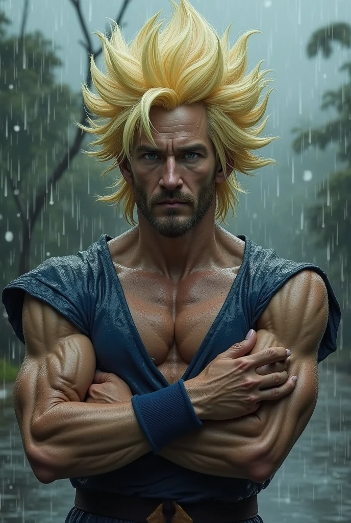 man with muscle , yellow hair