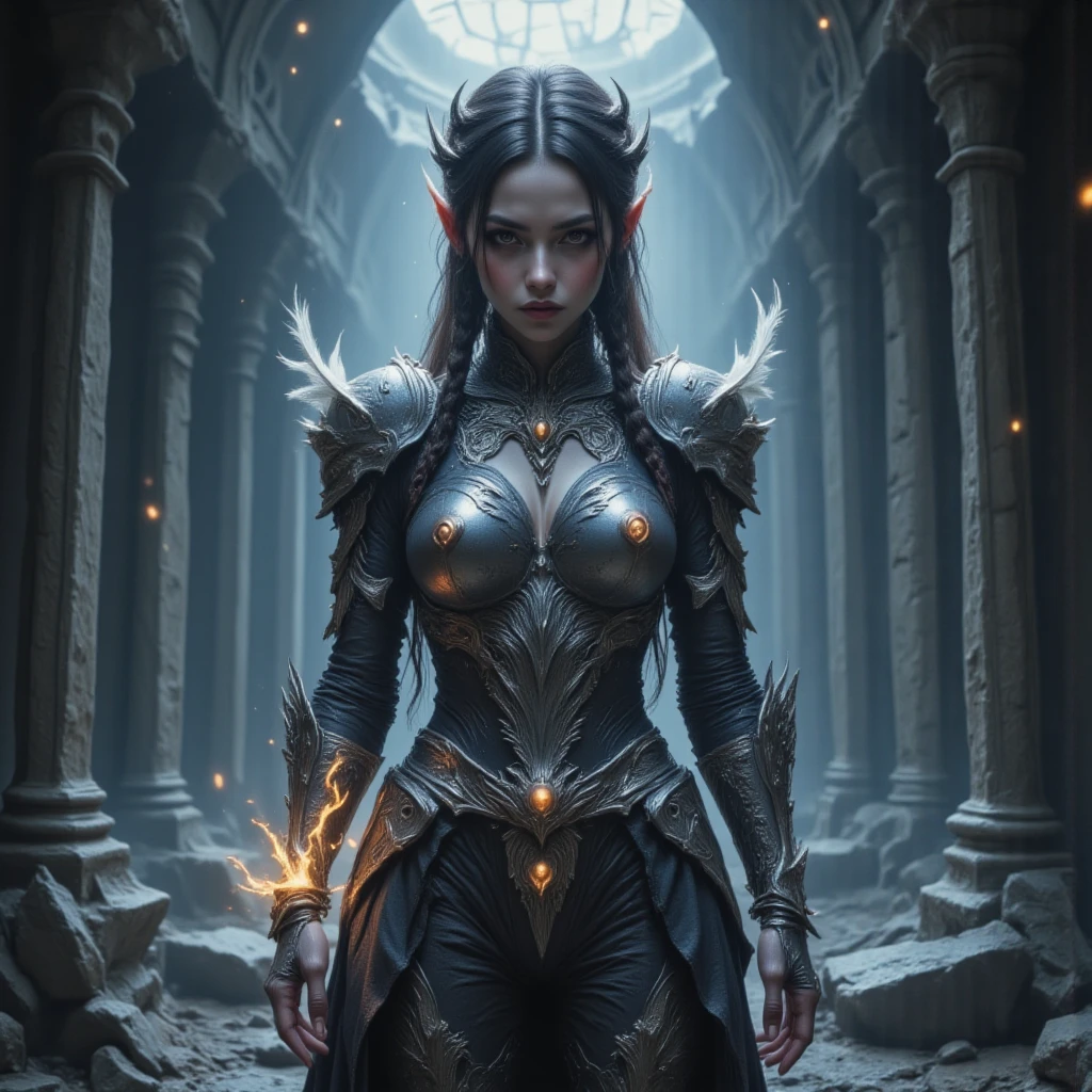 a close up of a woman in armor standing in front of a fire, 2 0 2 1 cinematic 4 k framegrab, michael kutsche, machine elves, arch enemy, artgerm and patrick demarchelier, beautiful girl necromancer, trending on artstaion, beautiful female android, ravnica, mistress --auto --s2