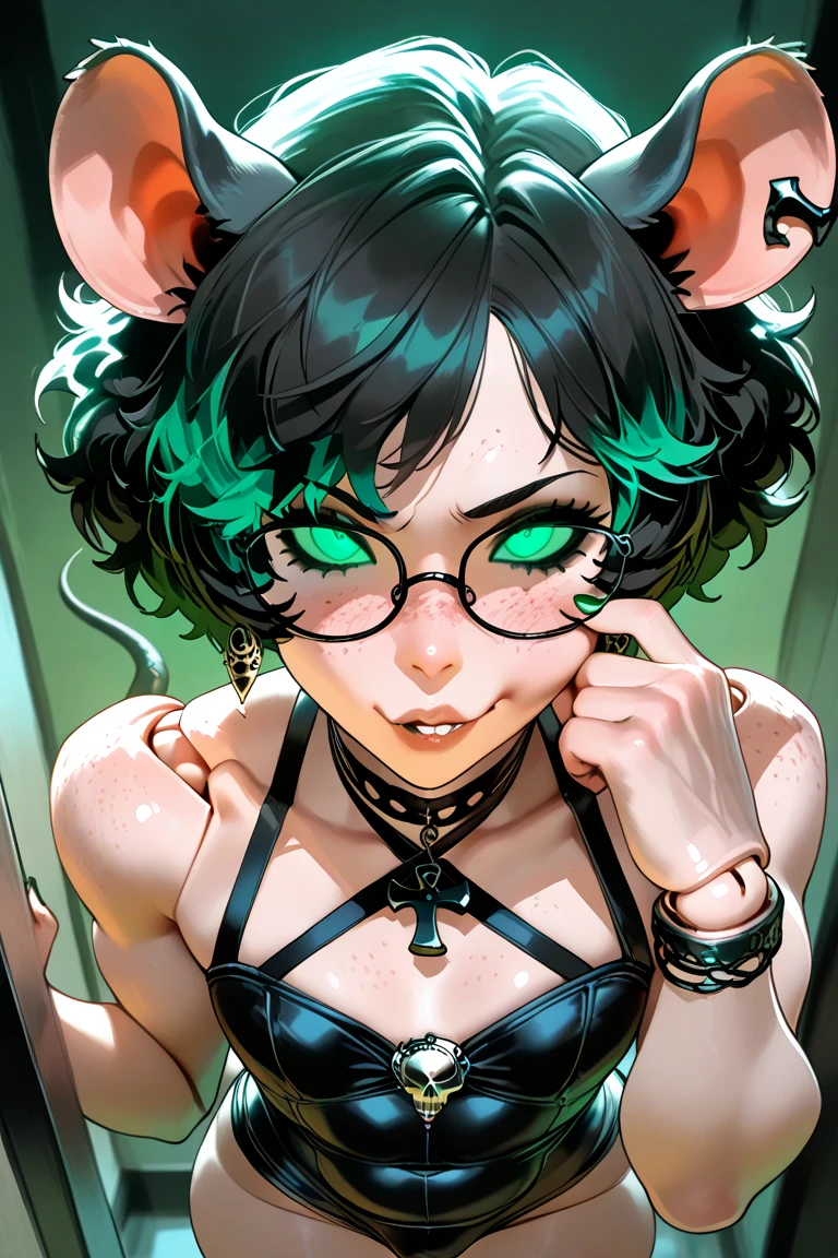(masterpiece, best quality:1.2), extremely detailed, detailed hair, intricate details, anime, finely detailed, futanari, 1girl, mature female, western features, solo, close up, looking at viewer, sitting, spread legs, navel, curvy, thick thighs, cleavage, animal skin skirt, fur cloak, (skirt lift:1.2), single hair intake, alternate hairstyle, colored tips,low-tied long hair, hairclip, sweat, makeup, (black lips), lips,(tribal tent background, animal pelt bed,simple background:1.3), (((black hair)), long wavy hair, big hair, loose hair, big eyes, (green eyes), (glasses:1.3) <lora:breastsizeslideroffset:-.9>), (detailed tattoos, intricate tattoo, ((tribal tattoo)), shoulder tattoo,) lora:Savage_Design:.7> Savage_Design, bone necklace, tribal, cavewoman outfit, lipstick, big hair, (very long hair:1.3) ((tiger print)) wide hips, (<lora:fakelips_1:1> (huge lips:1.2), lip filler, large lips), feral expression, <lora:shadV6.1LOL:1> <lora:ColoredLipstick:1> black lipstick,