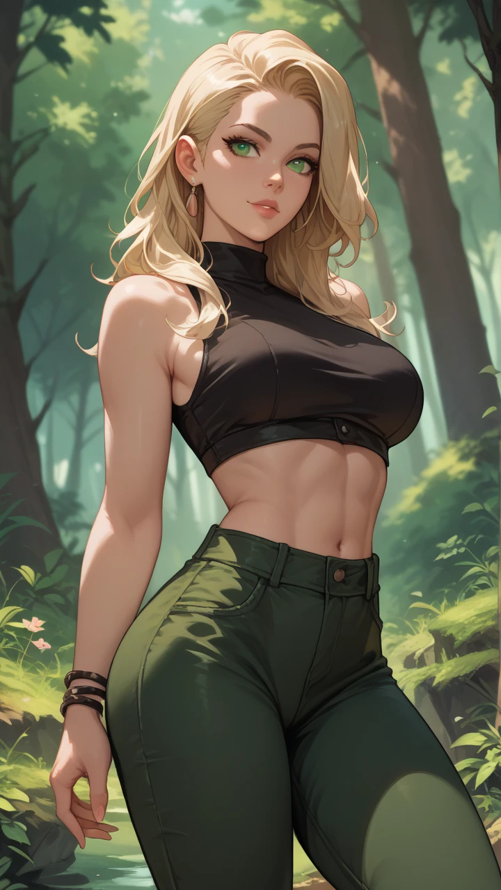 1female，35yo，熟妇，noodle，long leges，Big breasts Thin waist，the super hot and sexy，gigantic cleavage breasts，Pornographic exposure， 独奏，（Background with：ln the forest，the rainforest，in summer） She has long yellow hair，Very long hair，Long flowing hair，With baseball cap，standing on your feet，Sweat profusely，drenched all over the body，seen from the front， curlies， mostly cloudy sky，（（（tmasterpiece），（Very detailed CG unity 8K wallpaper），best qualtiy，cinmatic lighting，detailed back ground，beatiful detailed eyes，Bright pupils，blue color eyes（Very fine and beautiful），（Beautiful and detailed eye description），ultra - detailed，tmasterpiece，）），facing at camera，A high resolution，ultra - detailed），，revealing breasts，Bare genitalia， Bulge，Camel toes，Raised sexy，Flushed complexion，Open-mouthed，frontage，（Wearing：Red baseball jacket，Black transparent shorts，athletic sneakers，nakeness）fully body photo，Show shoes