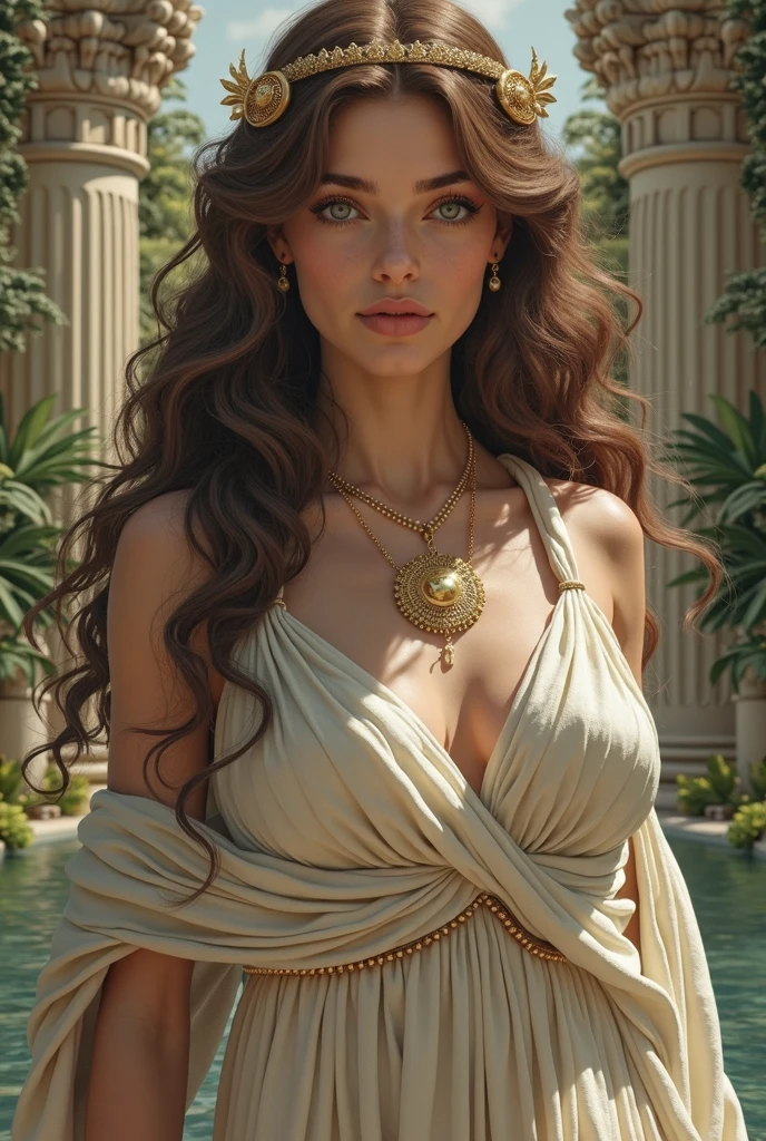 Triss Merigold longhair as Greek goddess Aphrodite wrapped in linen toga