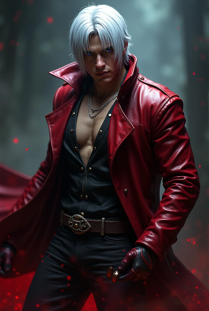 Dante de "Devil May cry" and 8K, high resolution, hd quality, super realistic, Realistic skin, dim glow. 