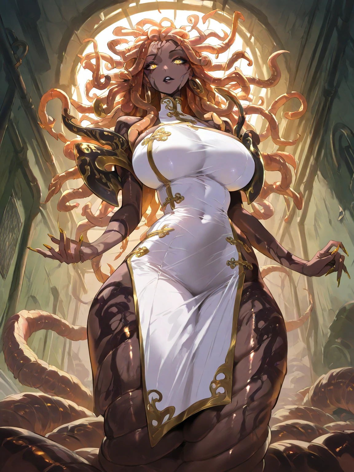 Cute Nyarlathotep、Cthulhu God、Female devotees９a person、(massive chest:1.5)、The highest image quality、Beautiful night sky background