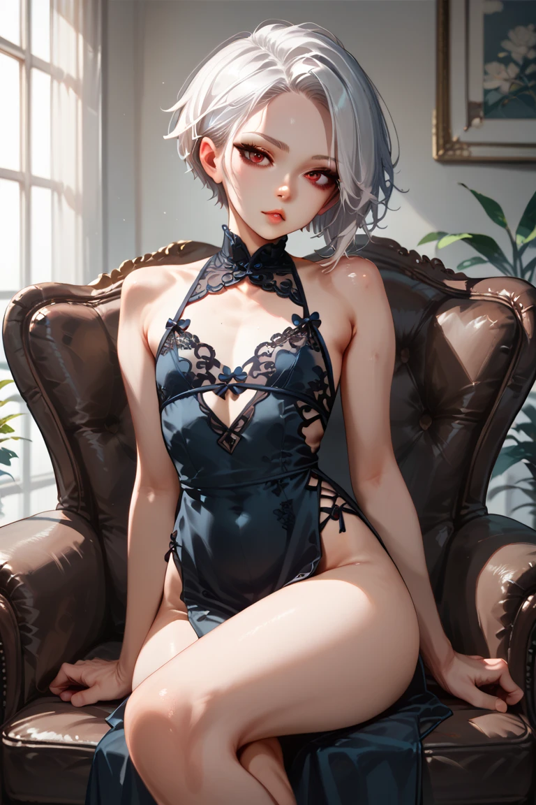 (quality)), ((masterpiece)), Recommended results、puffynipple、(see through:1.5)、FULL-BODY ESBIAN、squatt, straighten your back、(Keep your hips forward:1.)、、spread 、A slender one、angle to floor:1.2、low camera angle、(standing, dynamic pose), (dainty pose, super cute), indoor background, Fashion magazine shoot, professional shading, best illustration of her looking pretty, (best quality:1.3), (masterpiece:1.3), (illustration:1.3), (ultra-detailed:1.3), 1girl, 8k, RAW photos, best qualtiy, tmasterpiece, High-detail RAW color photos, profesional photo, (realisticlying, realisticlying:1.37), (highdetailskin:1.2), A high resolution, eyes in beautiful detail, (Beautiful and meticulous girl with infinite desire),1girll,solo,Detailed face,fully body photo,Girl Focus,Lie down on the bed and stretch your limbs,light wind Two-dimensional style, ((Open your legs)),Lie down with your legs facing the camera,Full body photo highlights legs,no underwear,Bust exposed,Bohemian character hair between eyes, hair ornament, hairclip, sidelocks, slender body, slender legs, natural small breasts, jade\(azur lane\), hair bun, silver_hair, white_gloves, small breasts, double_bun, blue eyes, small breasts, silver hair, short hair, high heels, black lace thigh highs, tall, mature, black lace stockings, European women, European eyes, European face, camel toe