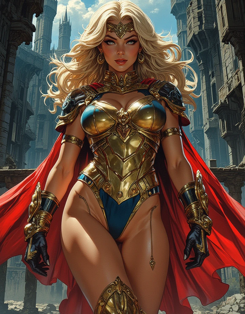 Gorgeous Woman, Valkyrie, Long blonde hair, blue eyes, detailed facial features, proportional hands, proportional fingers, leather armor, fur cape, viking ship,