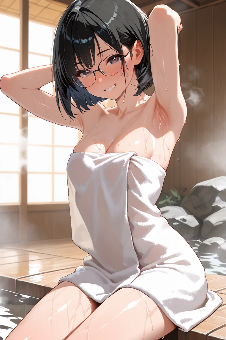 1girl, solo, black hair, short hair, black eyes, ,ars old, large Breasts, nsfw, nipple, naked, empty eyes ,at night, Old Western-style building, frozen, (Sweating profusely, Love juice, Wet Woman, female ejaculation) , , crying ,smile, Naked, , (1girl) solo, Peeing, lactation, projectile lactation