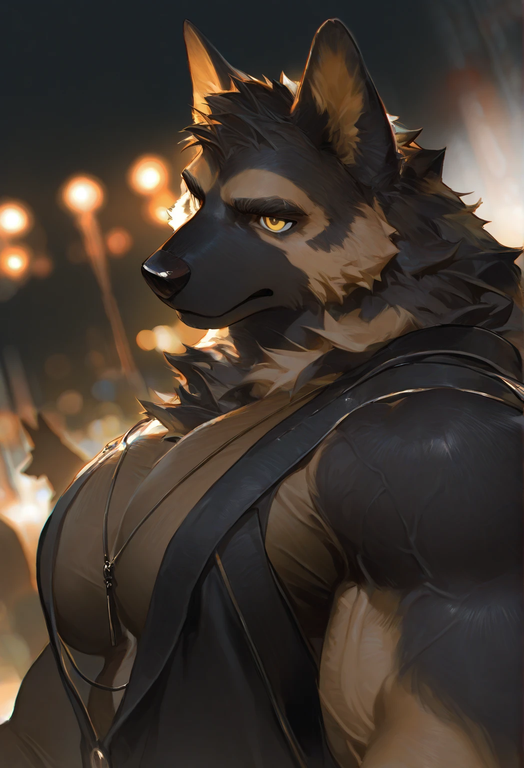 masterpiece, best quality, 8K resolution, Very detailed, hairy, German Wolf Dog, Perfect anatomical structure, Light Particles