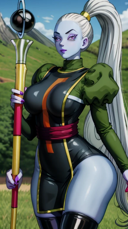 (Masterpiece), Best Quality, ultra-detailed, 1girl (jessie pokemon, Big and pretty breasts, naked body, purple hair, long hair,blue eyes, half-closed eyes),evil face, smirk, parted lips, head tilt, mascara, full makeup, black eyeshadow, red lipstick, solo, nude, team rocket ,team rocket uniform ,white skirt, ultra mini skirt, navel, bare breasts, nude,elbow gloves, in the forest, standing, Sexy waist teasing, cum on body 