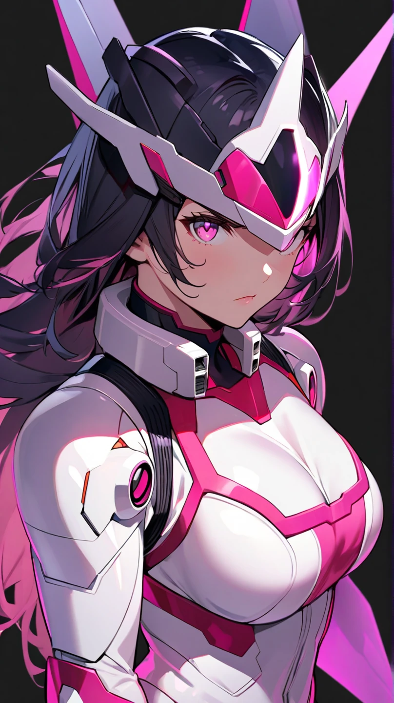 Perfect anime cyborg woman,Drawing of a black and pink mask with pink eyes, Sophisticated Mecha Female Dragon Head, robot mech woman dragon head, Metal and shiny eyes, Unsharp Mask, sepals forming helmet, Bio - Mechanical Face, Sepal Helmet, Pointed mask, Sharp cyborg dragon head, Butt Head, Highly detailed art gems,metroid,Samus