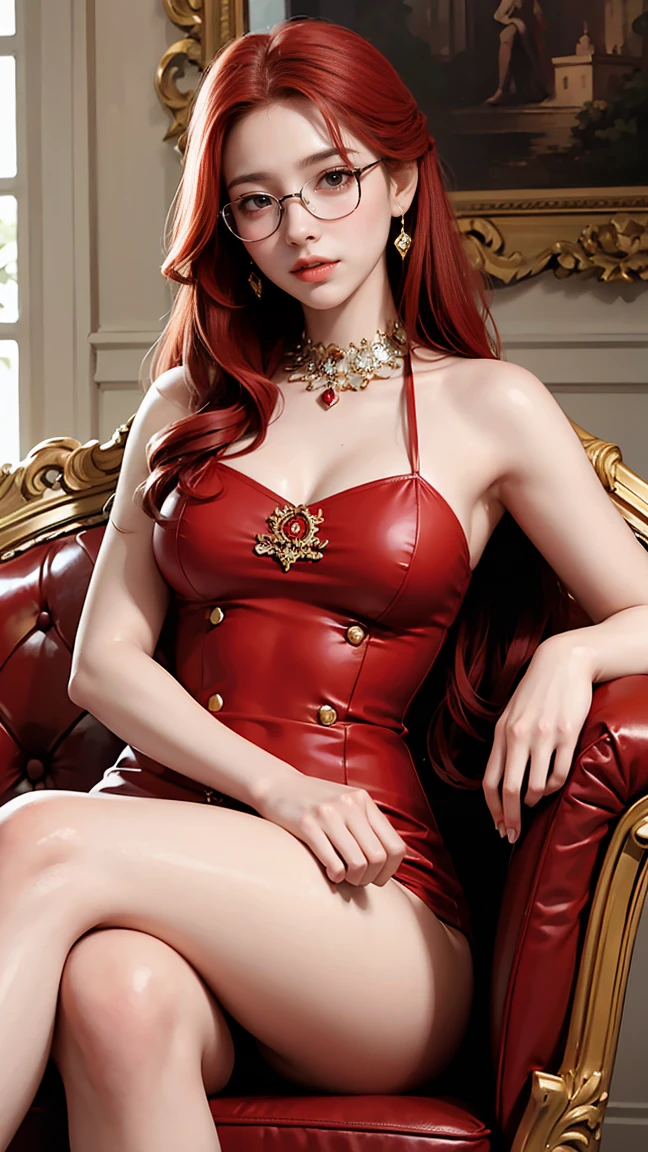 masterpiece,top-quality,higher rank,(female pervert_femele:1),(nudde:1.3), (35-year-old witch:1.3),、large full breasts,Very big breasts,Colossal tits,a navel,hyper realstic,Being in a deep forest,deadpan,、British woman、Delicate skin texture with detail、Detailed red-black areola、Detailed red-black nipples 、Detailed blue eyes、((Muchimuchi body shape))、(Very big big)、Middle-aged woman、(fluffy blonde long hair)、tanned skin of wheat color、(Blonde pubic hair)、Very big big、European witch、Large cleavage、Red leather leotard with fancy decoration、Witches in the Middle Ages、highleg、Long boots in gold leather with fancy décor、Large open neckline、Gold and jewelry luxury necklace and collar、Large gold earrings、bright red lips、Long gloves in gold leather with fancy decoration、