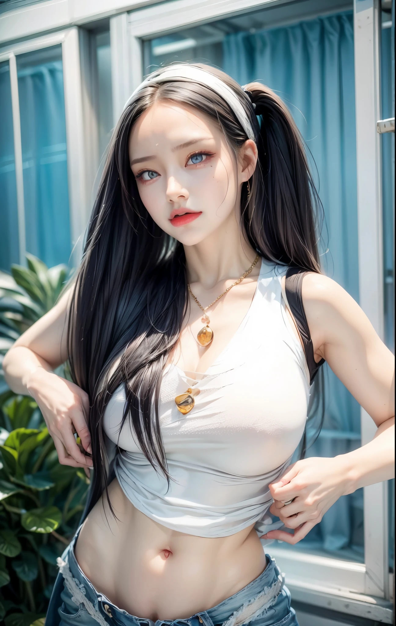 Fluid organization:1.6), 本当に野生の髪を持つ一人のbeautiful女の子, (Colorful wavy hair:1.2),( Two long braids:1.2), (Long wild hair:1.2), (Multicolored Hair: 1.9),可愛いsmile
パン屋販売スタッフ、(((Low - Angle:1.4)))、((One hand raised))、((She is wearing a colorful and pop blouse and apron.)),(;have big bread))、(((Spread your legs:1.4)))、,(((beautiful armpits:1.2)))、High resolution、Bakery、16-year-old girl、smile、Finished as in the picture、white and beautiful skin、Focus on small breasts、((beautiful５This finger))、Bakeryの制服を着ています、最high quality、High resolution、Very detailed、masterpiece、Live Shooting:2、Genuine:2、photoGenuineistic:2、very delicate and beautiful、Fine details、Textured skin、Full Shot、、(beautiful face:2)、hot pants、Putting on makeup、Perfectly balanced legs:1.5), Looking at the camera, Angle from above, (((hot pants))), High resolution、未来のBakery、Delicious bread that women will love、Looking at the camera、smile、Finished as in the picture、、(((I have a big loaf of bread)))、(((cute smile)))、((((Eat delicious bread)))))、((I love bread))、(front focus piece:1.3), 
、Cute Apron、Rainbow Apron、Bakeryの制服を着ています、明るすぎるNatural light、Shining sunlight、最high qualityのディテール, Japanese Girls,1 girl, 8K, RAW Photos, 最high quality, Ticker:1.2, Very detailedなRAWカラー写真, Professional photos, (reality, photoGenuineisticです:1.37), (Very detailedな皮膚:1.2), 超High resolutionな, (Lenz 50mm),,絶妙にFine grain,Look at the person watching,Pretty face, Just Mile:1.05),Wide Hips,Straight hair,,Light pink inner color、 white and fine skin、(Very detailedな8K cg:1.2), (hyper Genuineistic:1.35), (photoGenuineisticです:1.45), (reality:1.4), 

(背景はBakery:1.1)、Sexy upward glance, 、Very detailed、masterpiece、最high quality、Ultra-high resolution energy A、8KのHigh resolutionにより、Transparency as shown in the photo、Fine grain、Expression of gradation、Perfect anatomical figure ,hard disk、Ticker (English) 、 Nikon Z9 80mm Lens ,、明るすぎるNatural light、Shining sunlight、、Ultra slim body、Slender model figure、beautiful姿勢、, 最high quality, 8K, RAW Photos, Confused, Award-winning portraits, shy smile, shy smile, , Delicate girl,, Digital SLR, View your viewers, Frank, Sophisticated, Thin arms, Professional Lighting, Film Grain, chromatic aberration, (Fine grainと顔:1.0), Live Shooting、(((A portrait of extreme beauty)))、((Glowing Skin))、1 girl、16 year old beautiful girl from Prague、Bright expression、((Platinum Blonde Hair))、[Big blue eyes that sparkle like jewels]、Shiny skin、silky super long Straight hair、eyeliner、beautiful前髪、Hair around the eyes、最high quality、Very detailed、Film Light、Intricate details、High resolution、Very detailed))、Detailed Background、8KUHD、Digital SLR、Soft Light、high quality、Film Grain、Fujifilm XT3 、Shallow depth of field、Natural light、(((Spread your legs:1.4)))、Pieces fly、High resolution、Bakery、16-year-old girl、smile、Finished as in the picture、white and beautiful skin、Focus on small breasts、最high quality、High resolution、Very detailed、masterpiece、Live Shooting:2、、neon hair clip,masterpiece、最high quality、
One girl,Ives Girl,beautiful照明,(((Anyone can see the D logo.:9)))