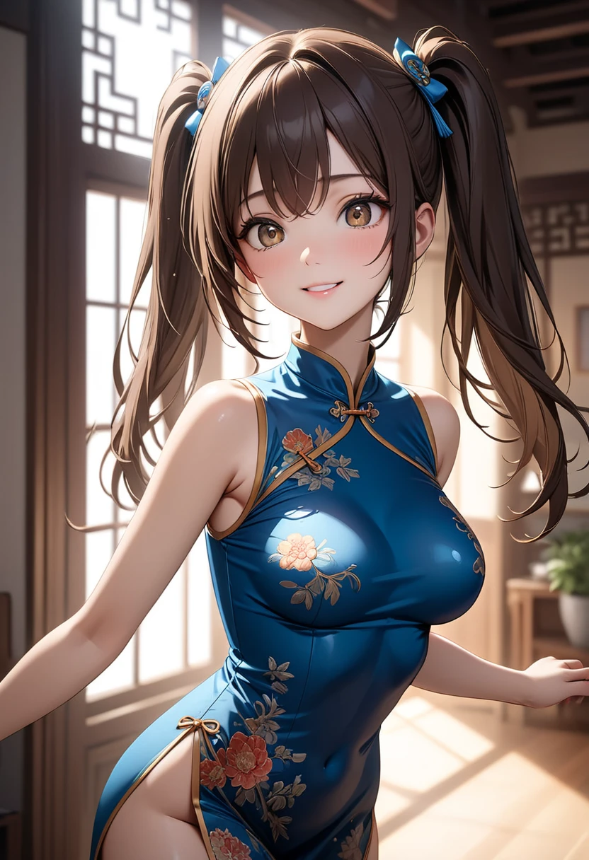 (Unity 16k Wallpaper, Masterpiece, Best Quality, Ultra-Detailed, Extremely Detailed CG, Caustics, Cinematic Lighting, Detailed, Beautiful Detailed Eyes, NSFW:2.0, 1girl, Curby), Ultra High Resolution, Fine skin, (cute: 1.2), (), ((chinese clothes: 1.2)), ((fine background writing, saturated, strong light, sexy chinese clothes, raise one leg: 2.0, outdoors, sit, arms outstretched)), smile,