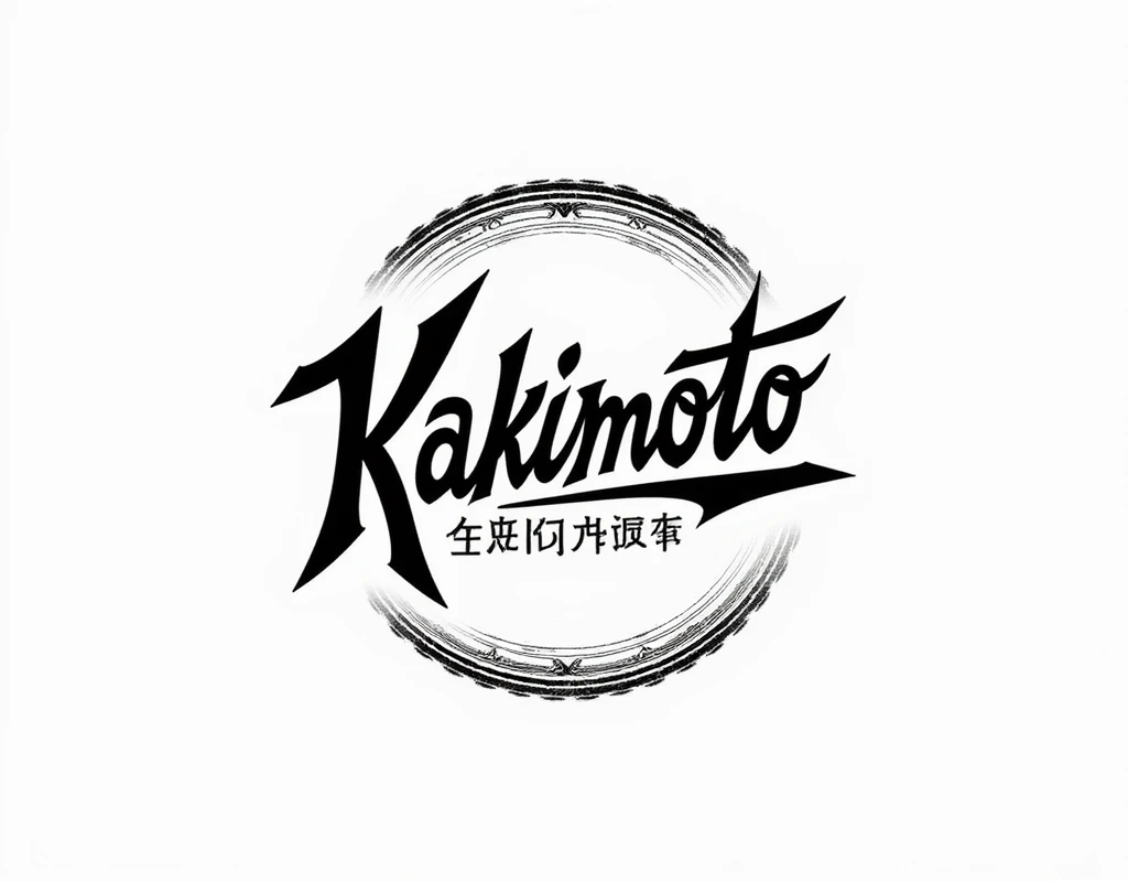 「KAKIMOTO」A logo design that says、Gibson corporate style logo design、  image、High contrast in black and white、Calligraphy,Guitar brand style logo 、4 different design images
