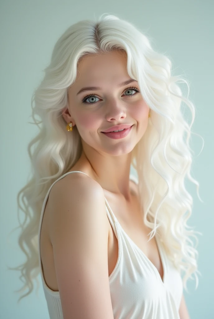 RAW photo, face portrait photo of beautiful 20 y.o woman, blue eyes, cute face, long white hair, wearing sexy wedding dress, cleavage, happy face, She held a white rose in her hand, big large breast, hard shadows, cinematic shot, dramatic lighting