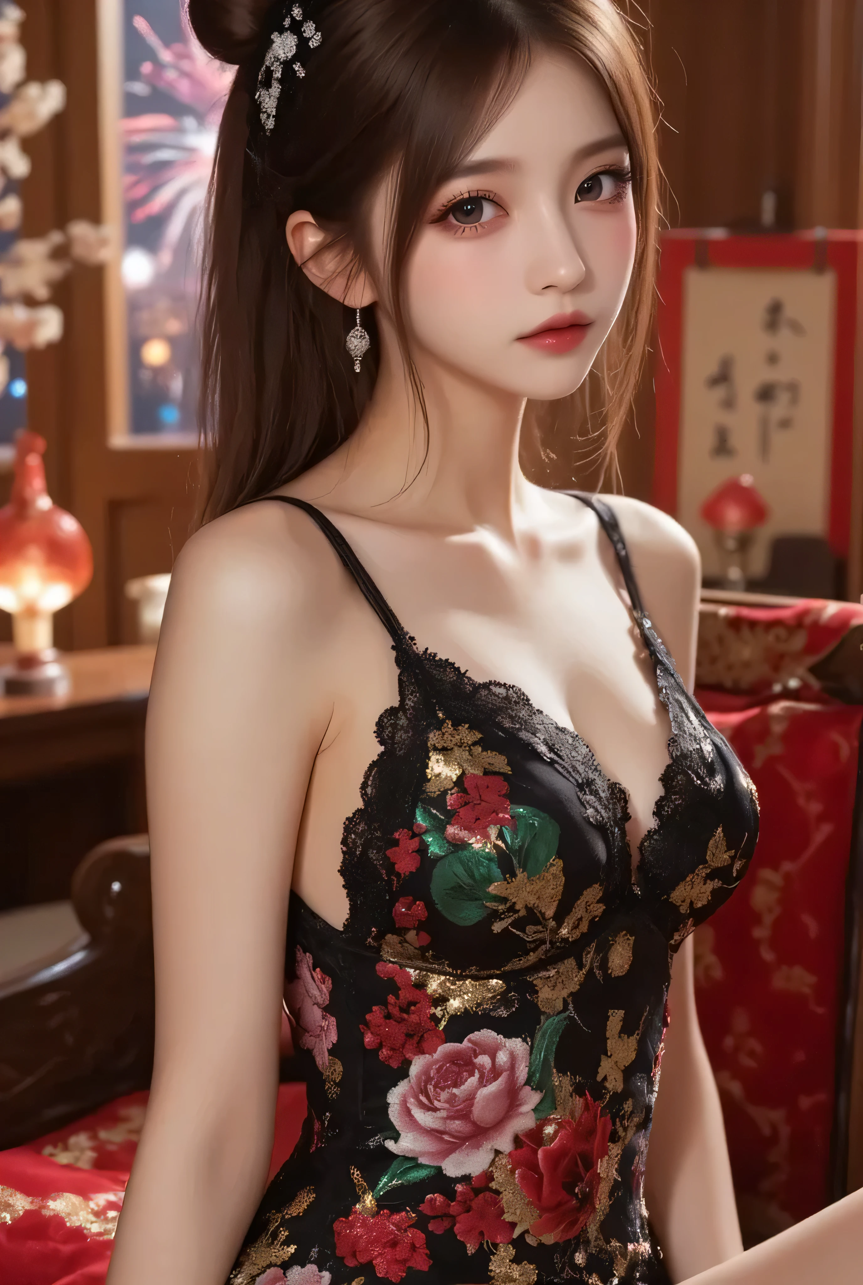 Sweet girl dress2,dress, ((full body)), ((leaning forward)), ((Random viewing Angle shooting)), ((realistic)), 1girll, (Random scene, sitting position, crossed legs), Large breasts, posed for photo, Pleasing posture, Eye-catching poses, pretty legs, looking at viewert, Detailed scenes, curlies, Air bangs, Beautiful hair accessories, Brownish-yellow hair, light make-up, Blushlush, Gloss on lips, (Campus style), warm lights, a warm color palette, Detailed details, Very detailed, (tmasterpiece, best qualtiy), (An extremely delicate and beautiful work), Delicate earrings, Delicate necklace, Simple blurred background, Extreme detail description, Ultra-fine painting, Delicate face, slim toned body, Slimming the waist, (grin, happy grin, Baring teeth), (anatomy correct)