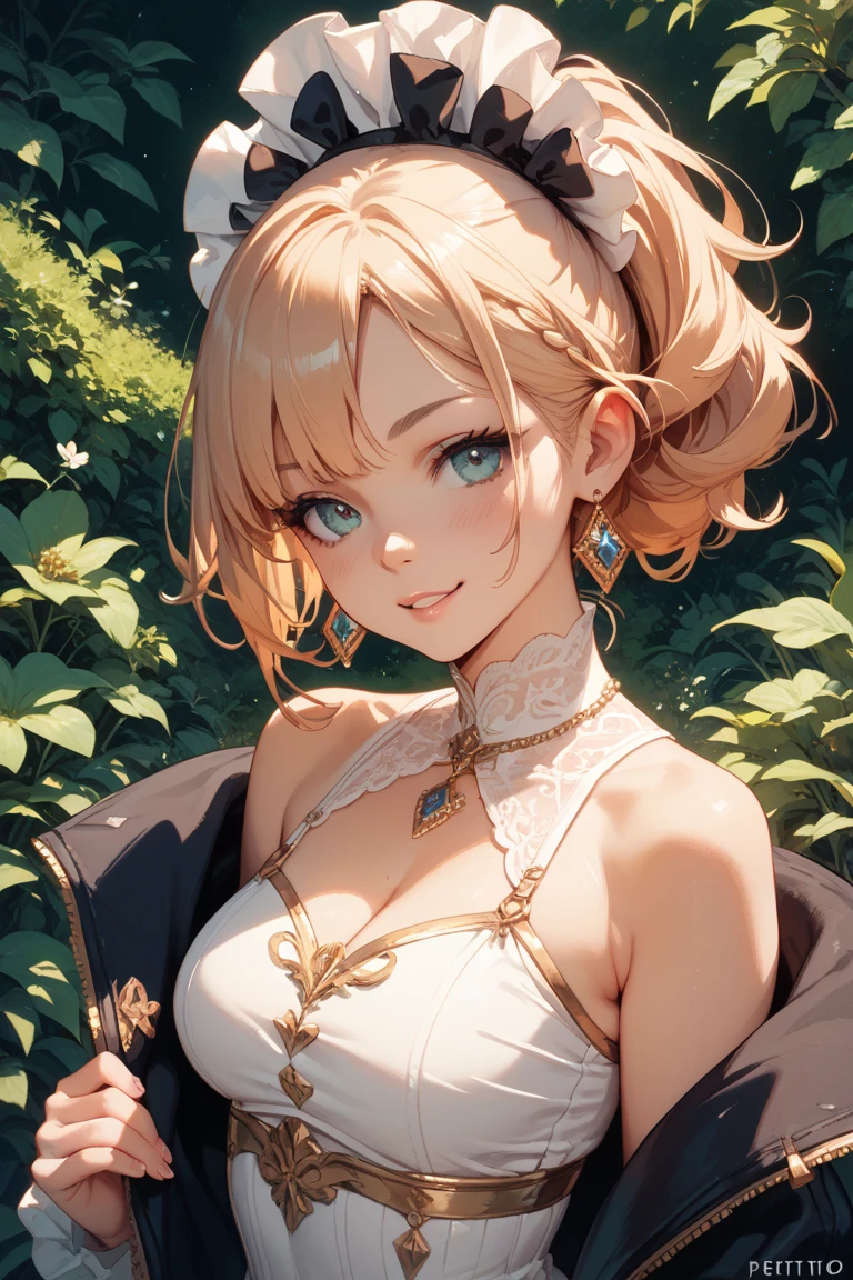 NSFW+++,masterpiece, best quality, finely detailed, high resolution, extremely delicate and beautiful, 1 girl, blonde, ponytail, babydoll dress, (huge breasts:1.4), collarbone