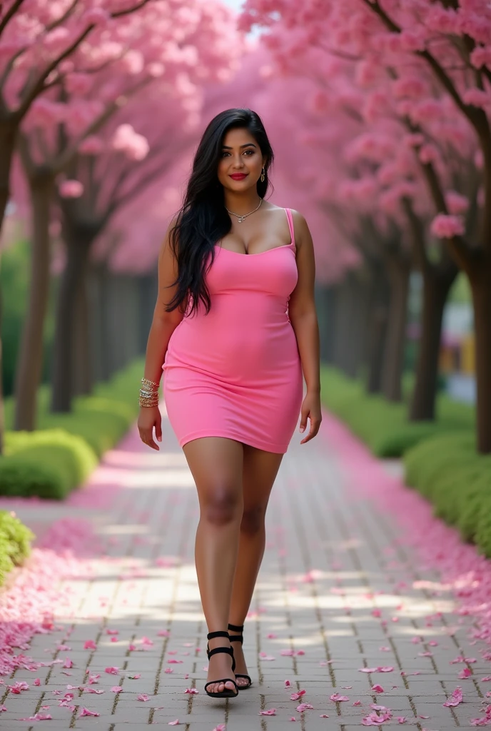 busty indian girl in short hot dress full body view at park