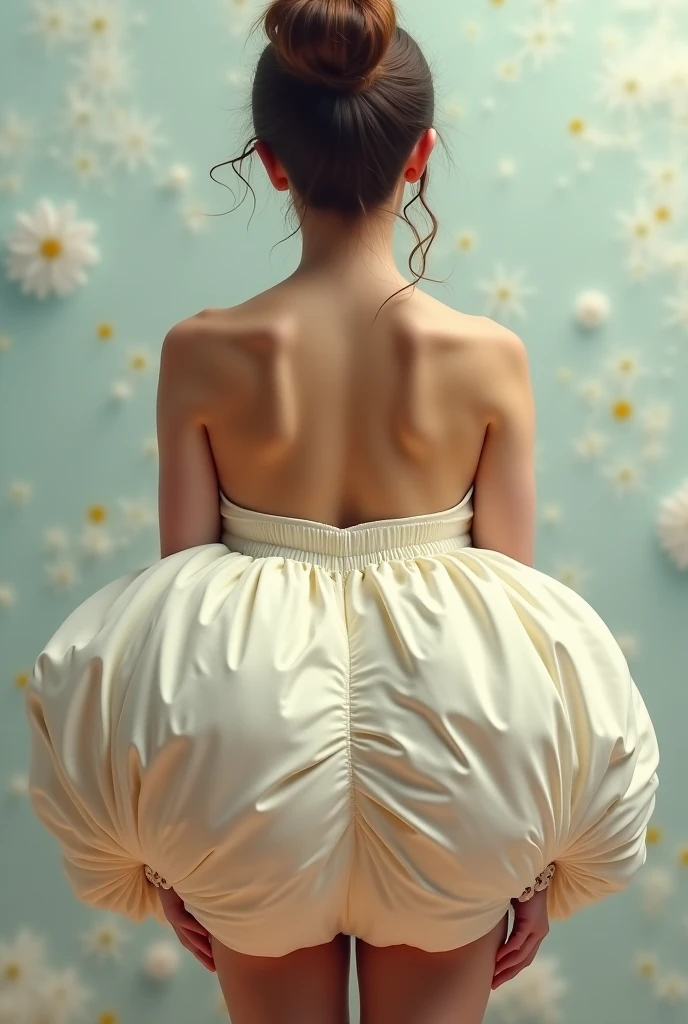 1girl, natural lighting, masterpiece, highly detailed, illustration, game CG, absurdres, high quality, aichan, medium breasts, ballerina, white pantyhose, large breasts, ass view, picture in a frame, (glory wall pose:1.5), tutu, ponytail, (red lipstick:0.8)