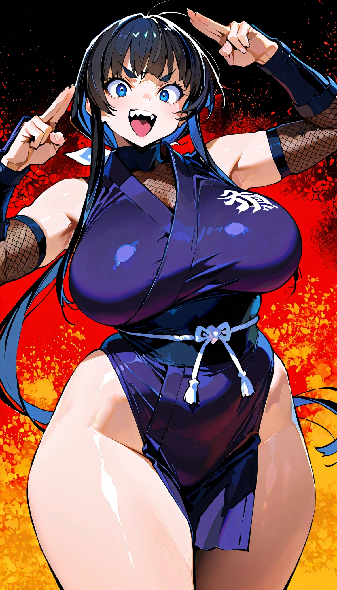 score_9, score_8_up, score_7_up, score_6_up, score_5_up, score_4_up, solo, thicc ninja, black skimpy ninja outfit, open clothes, japanese clothes, sash, fishnet, ninja armour, wrapping, black pony hair, big thick full lips, ((pouted lips)), ((mature woman)), milf, ((full body)), ((NSFW)), sexy, intimate, fallen in love, topless, sandals, (((huge breasts))), big nipples, wide hips, thick thighs, intricate details, detailed background, sharp focus, dynamic, expressive, ninja stance