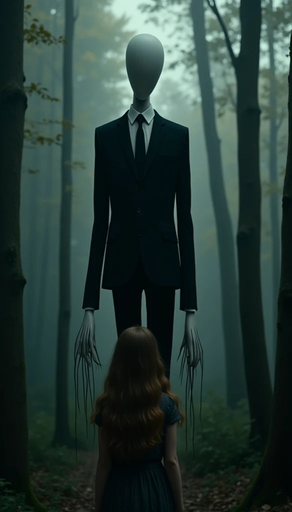 ((best quality: 0.8)), ((masterpiece)), (detailed),
1girl, child, long brown hair, light blue eyes, blood-stained white dress, blood-stained face, holding a white teddy bear, dirty white socks, dark forest, slenderman behind, death, crescent moon