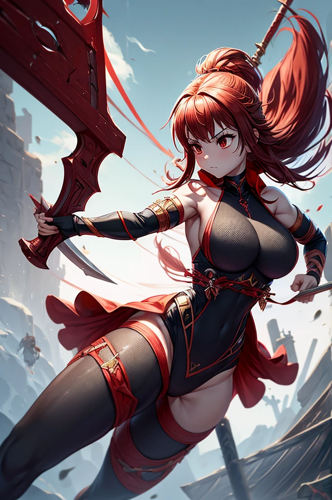 red cloak、Rear view、red eyes、naked、(((pubic hair)))、female organ、strong wind、storm、tattoo、Beautiful Girl Magician、Red-haired twin tails、((whole body))、(((photo taken from below)))、darkne magic circle