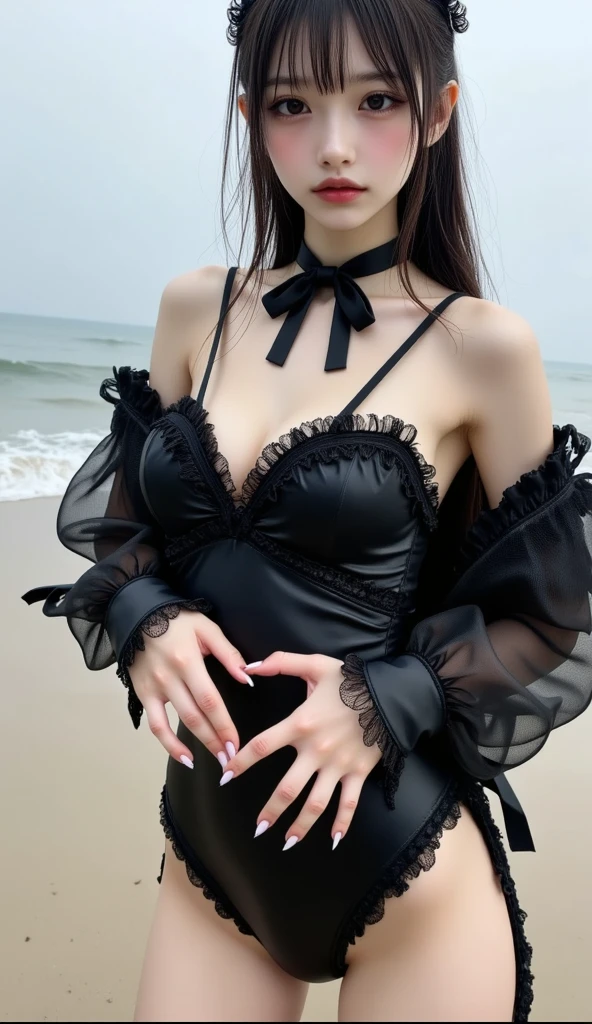 (Highest quality, High resolution, Very detailed:1.2), girl, Floating on water, Magician's costume, Detailed face, Detailed clothing, Looking down, From below,Glowing Eyes, Surreal, Robe, Resurrecting the Dead
