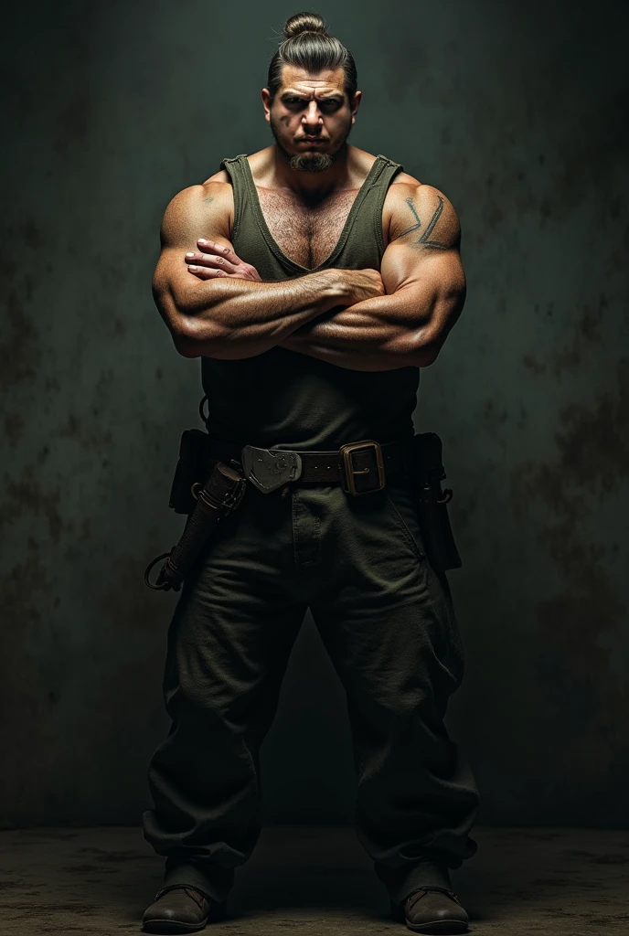 Strong policeman in boxers without a shirt