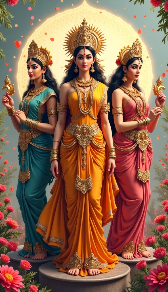 Varahi with saree, goddess lakshmi, golden coins spread around