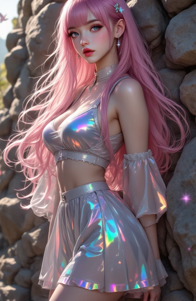 8K Ultra HD、Digital SLR Camera、soft light、high quality、Volumetric Lighting、frank、photo、high resolution、4K、8k、Bokeh,The eyes and face are very detailed,Clear eyes,Bright Eyes, Delicate lips, Smile shyly, Pretty Face,Small round face, Create stunning girl images, warm color, Very high color saturation,The legs look very long from the front,dynamic poses,Normal standing posture,black background,Japanese AV model,Golden Ratio, Minimalism,Transparent and visible skin, amaranth red clothing,Transparent silk kimono,Transparent underwear,Salmon pink hair、Gradient Hairstyle,Cleavage、Exposed breasts、sexy、very detailed breasts, d cup size