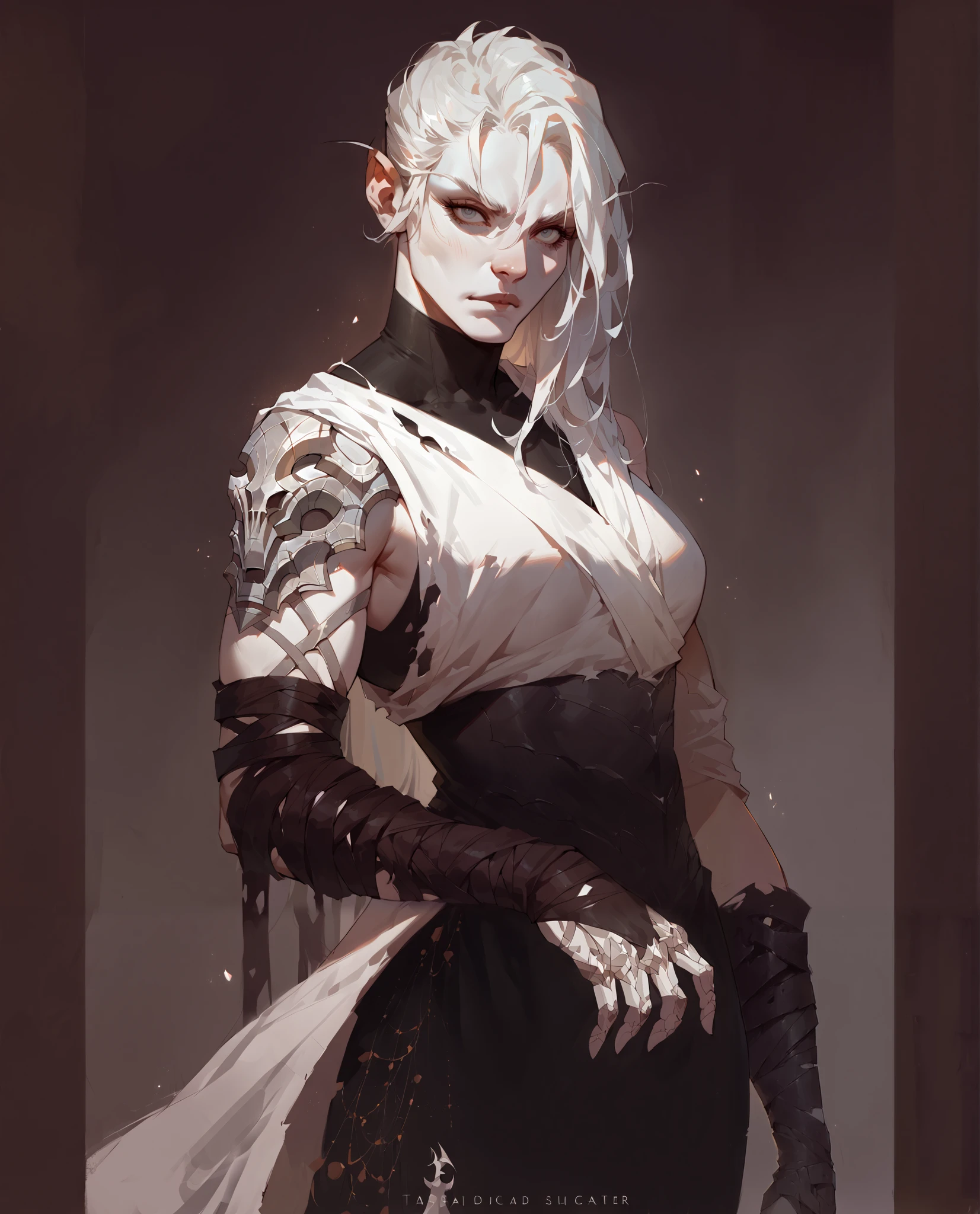  high resolution, the best quality, masterpiece, looking at viewer, long hair, very long hair,  Shadar-kai, D&D, Warlock, witch, fulkbody, character design, xharacter design fullbody