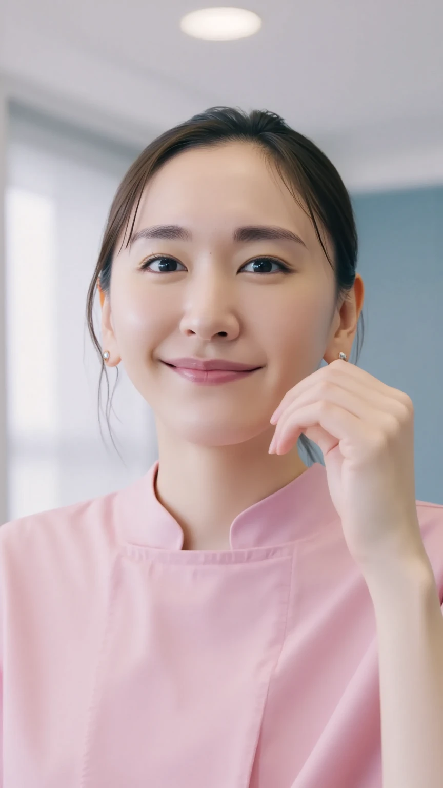 ((masterpiece)), ((Highest quality)), Reality, high resolution, Ultra-detailed,2 women,Dental hygienist, 30th Generation, Delicate facial features, short hair, smile, dental clinic, ((indirect lighting)), Upper Body,Wearing medical scrubs,Harmony々