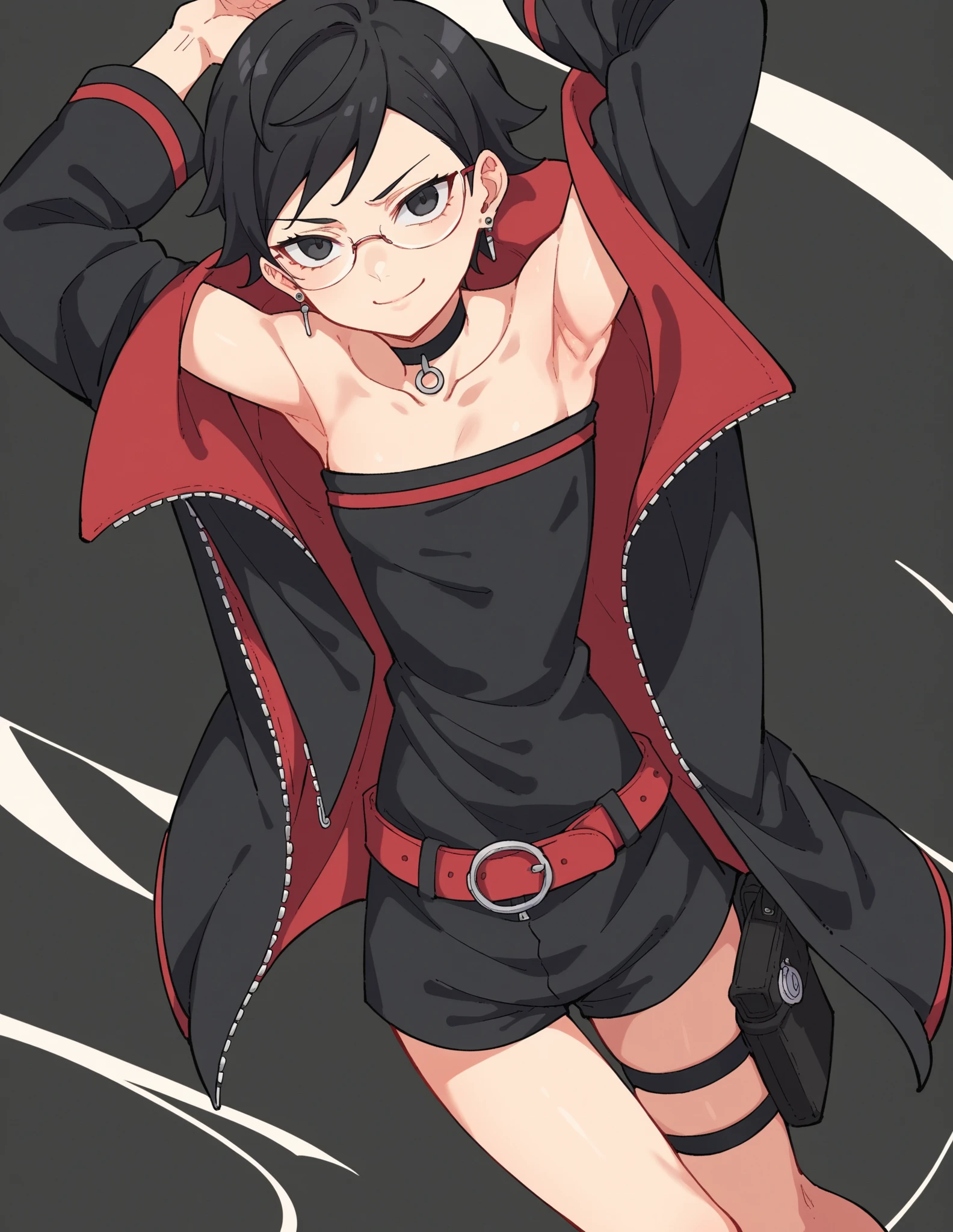 Little sarada  com uma camisa larga mostrando os seios pequenos, sideboob, Ahegao face 