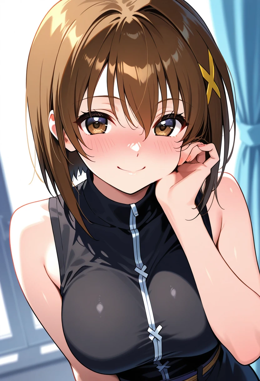 1 female,black hair,(()),(((blue shiny skirt)))((Sexy black micro bikini))(((blush、open mouth smile)),(((Yuki Mikan))),((())),crowd,(()))(baby girl body shape)(((small breasts)))sexy pose,()((wet with sweat))(((Shiny clothing)))